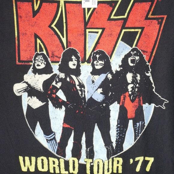 KISS Men T-Shirt Size L Style World Tour 77 Print Licensed Retro Black - Picture 2 of 9